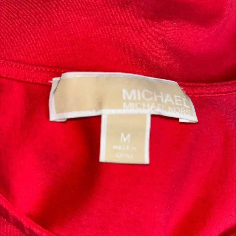 Michael Kors Women's Chili Red Coral Cold Shoulder Short Sleeve Top with Stretch